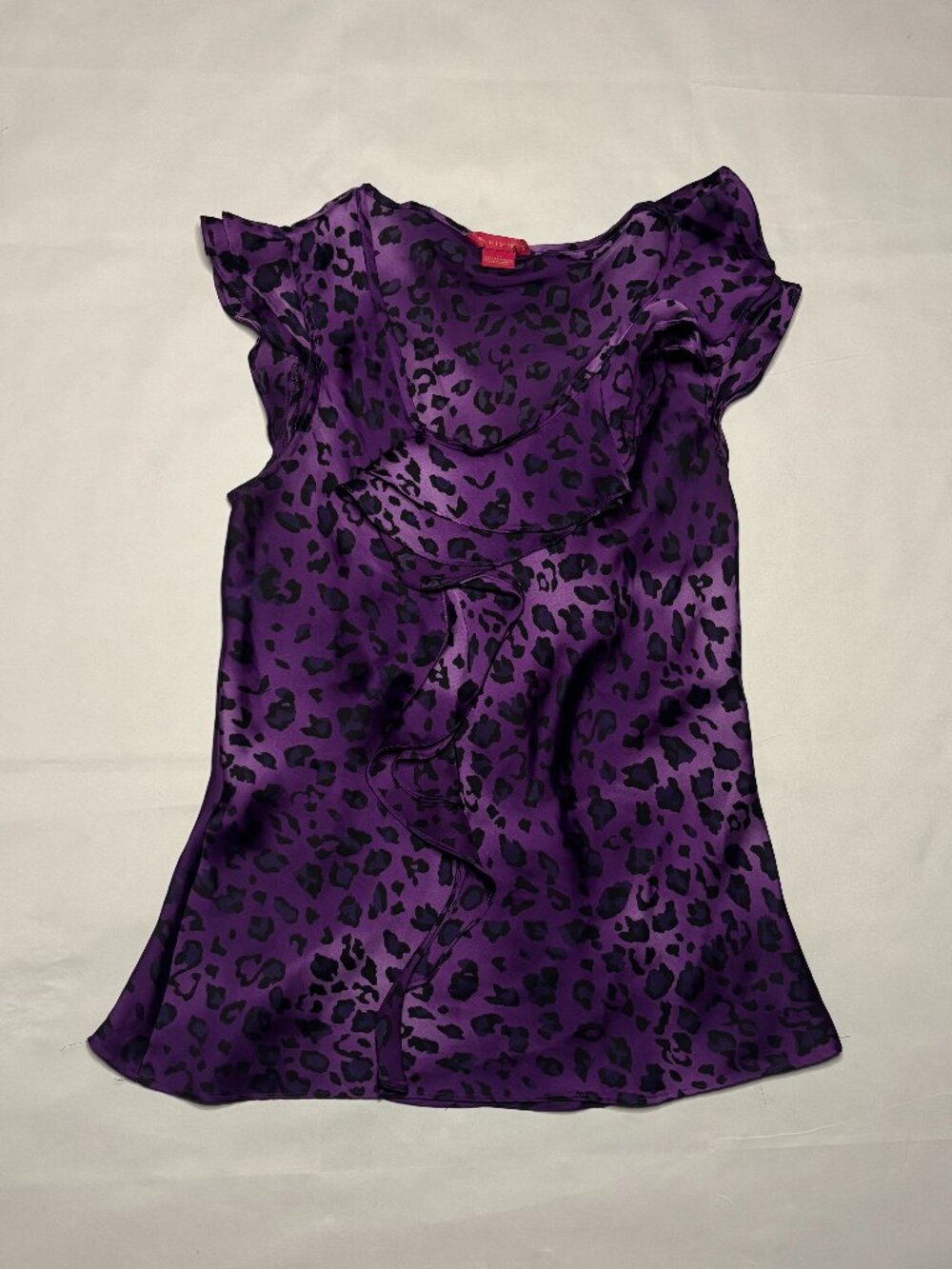 Sunny Leigh Purple Leopard Print Ruffle Blouse Size Medium